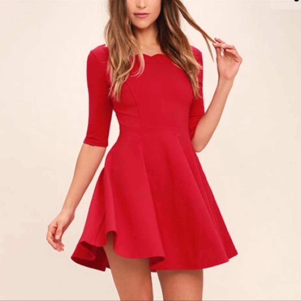 Lulu’s 3/4 Scalloped Red Dress
